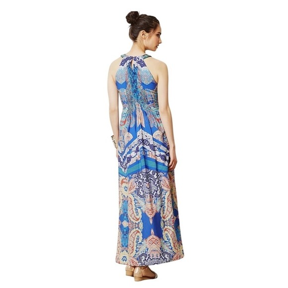 Ranna Gill Anthropologie Boteh
Jewel Beaded Maxi Dress Size 0 Blue Halter Neck - Picture 2 of 11